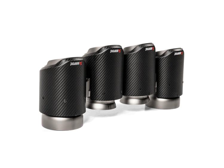 View of an Akrapovič tail pipe set in carbon fibre