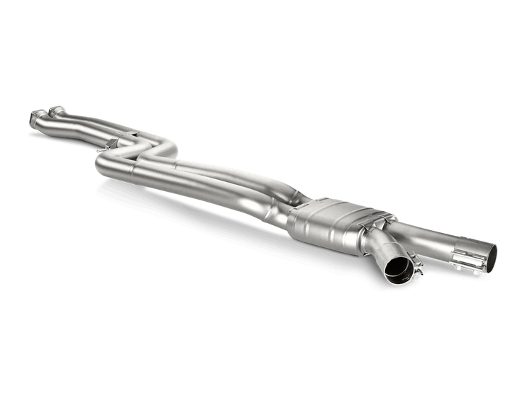 Side view Akrapovic twin exhaust pipe for a BMW M3 M4