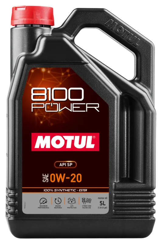 MOTUL 8100 Power 0W-20 Fully Synthetic Engine Oil High Performance Race Toyota GR Yaris 5 Litre 5L