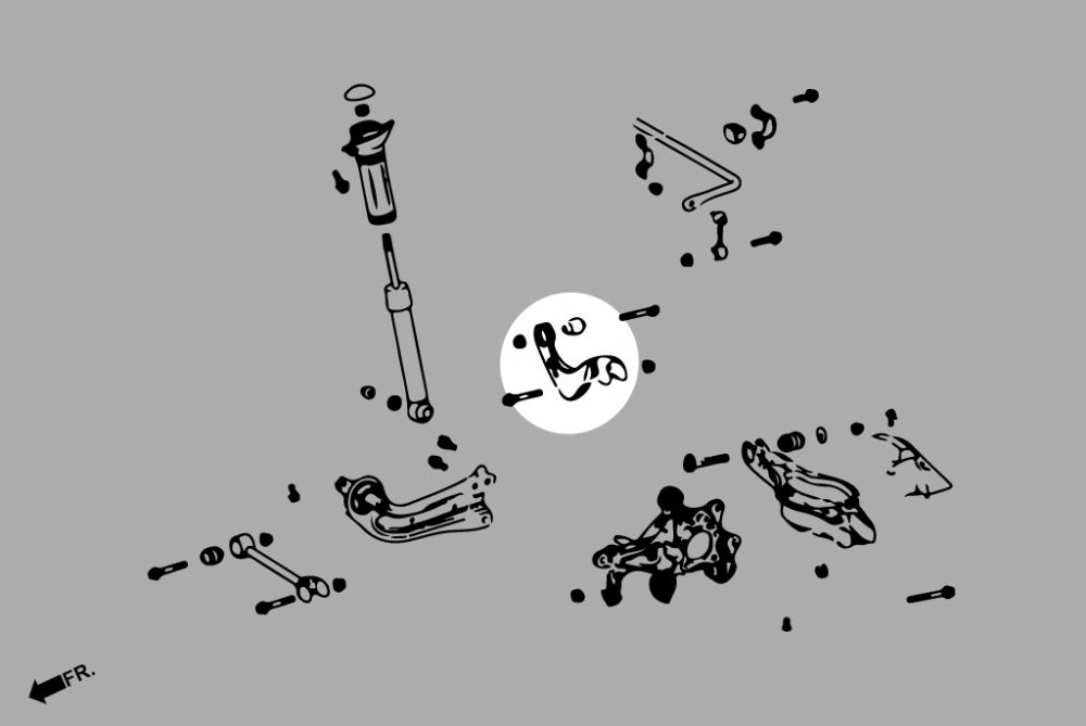 Line diagram of the rear suspension showing the location of the rear upper camber arm