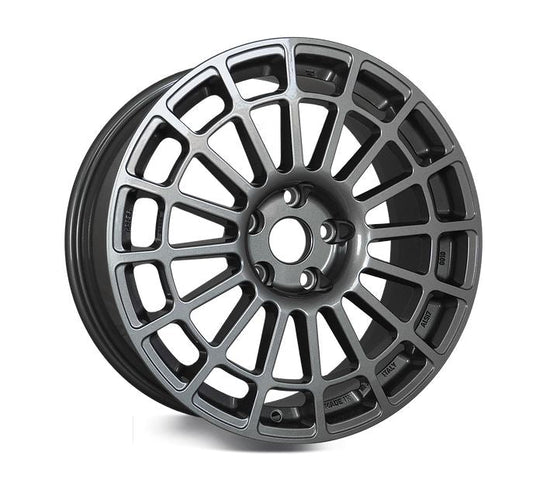 Front view of a Monte Corse 18-inch anthracite wheel with a multi-spoke design against a white background