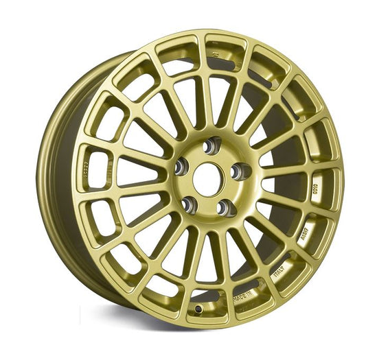 Front view of a Monte Corse 18-inch gold wheel with a multi-spoke design against a white background