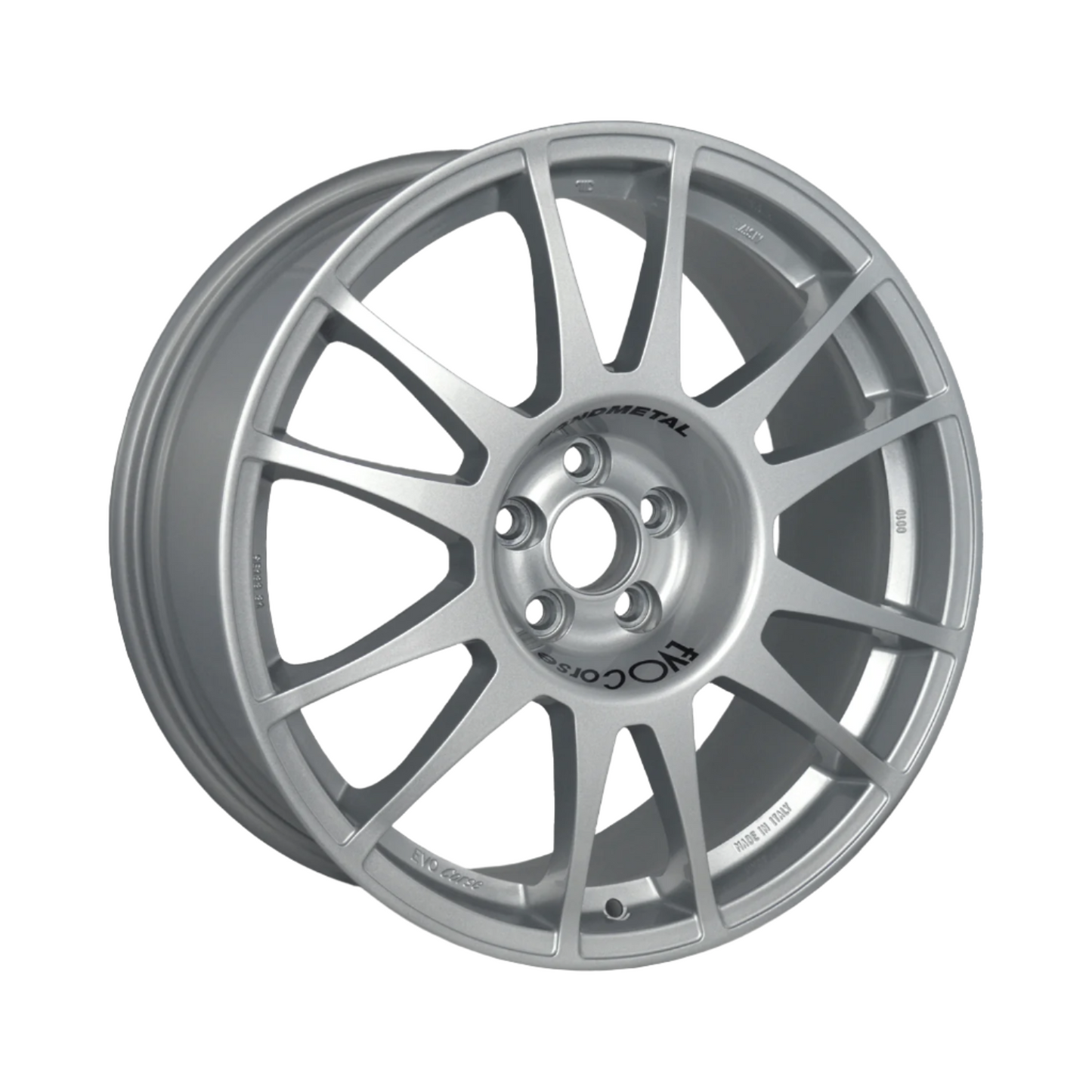 Front view of a Sanremo Corse 18-inch silver wheel with a 12-spoke design against a white background