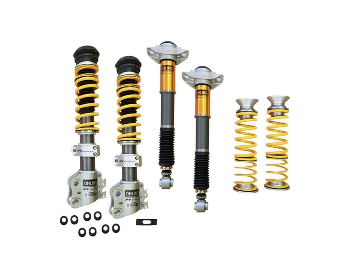 A complete Ohlins kit containign 4 shock absorbers, coil springs & fitting parts