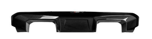 Front view of an Akrapovic Rear carbon fibre diffuser in gloss black