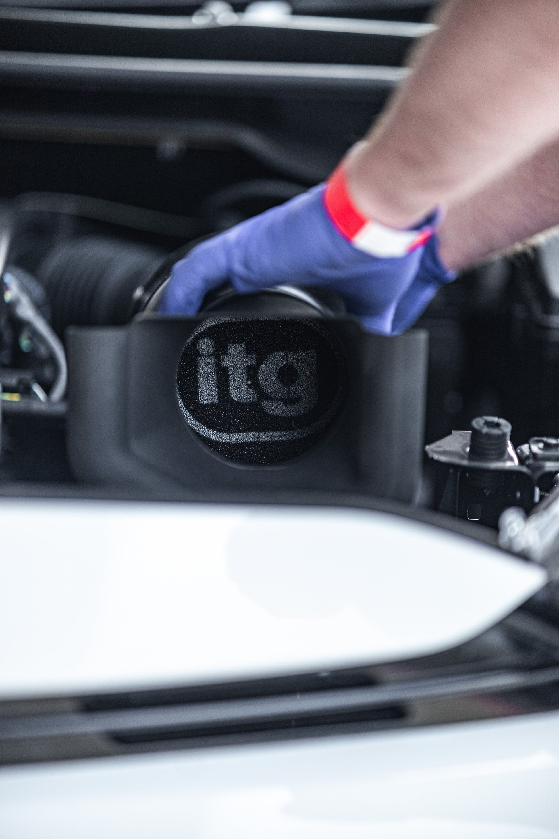View of an ITG Maxogen air induction kit being fitted to a Toyota GR Yaris