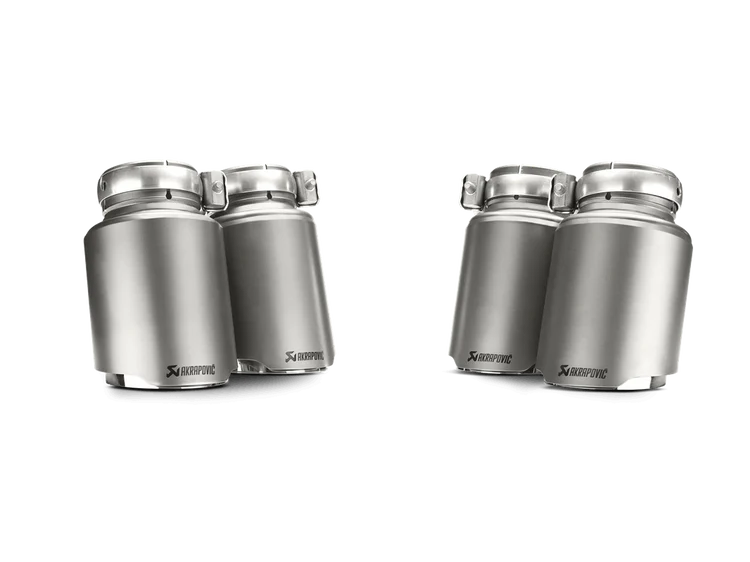 Aerial view of an Akrapovic Titanium tail pipe set in pairs