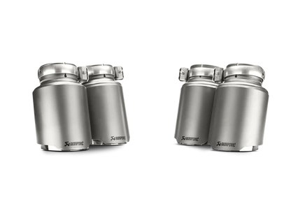Aerial view of an Akrapovic Titanium tail pipe set in pairs