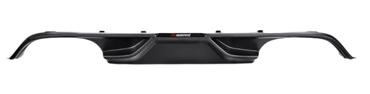 Front view of an Akrapovic carbon fibre rear diffuser for a BMW M3 M4