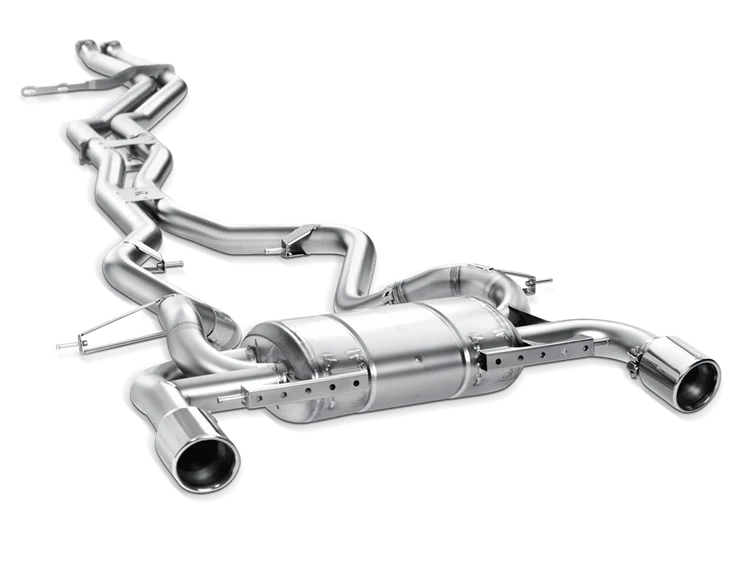 Stainless Steel Akrapovič car exhaust system with twin chrome pipes