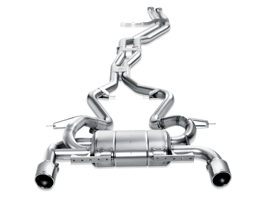 Stainless Steel Akrapovič car exhaust system with twin chrome pipes