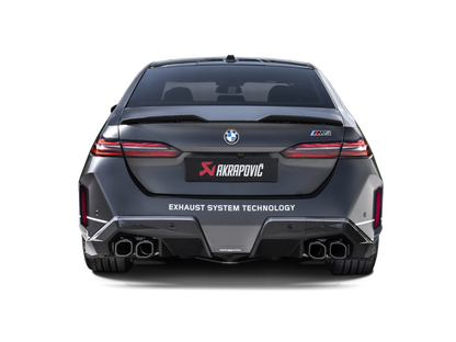 Close up of Akrapovic hexagonal tailpipe for BMW M5 G90 G99