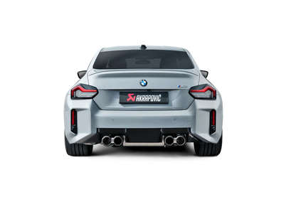 Rear view of a BMW M3 fitted with Akrapovic exhaust system with twin pipes each side