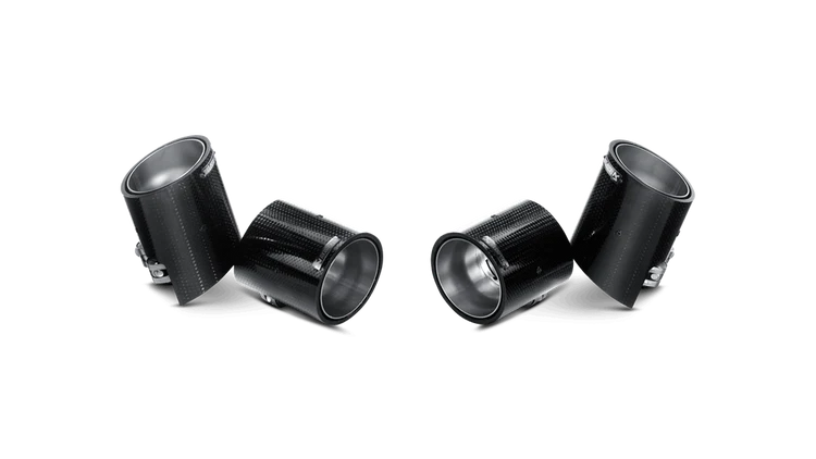 Aerial view of an Akrapovic Carbon look tail pipe set consisting of 4 tips