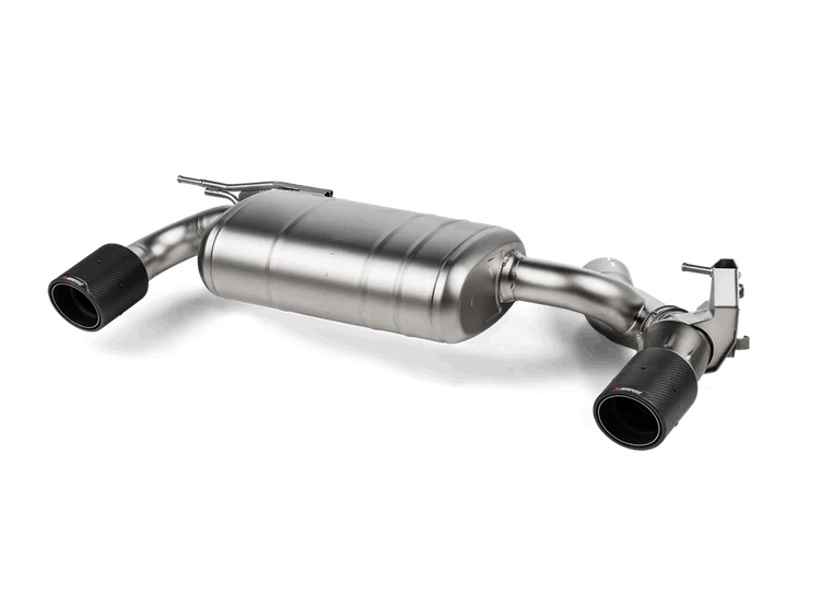 An Akrapovic Titanium rear exhaust with twin pipes & carbon fibre tips for a BMW M240i F22 F23