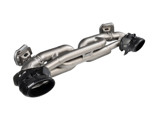 An Akrapovič Titanium Exhaust rear tail pipe set with twin oval pipes & Black tips