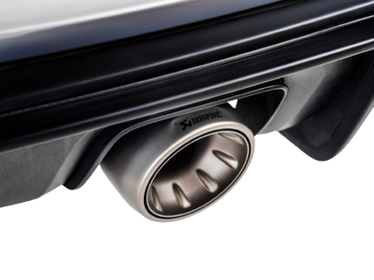 Close up view of an Akrapovič titanium tail pipe