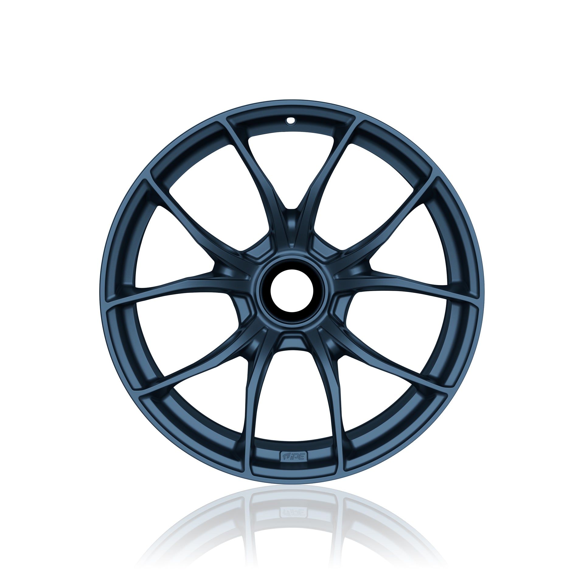Front view of a blue IPE MFR-01 Magnesium wheel on a white background