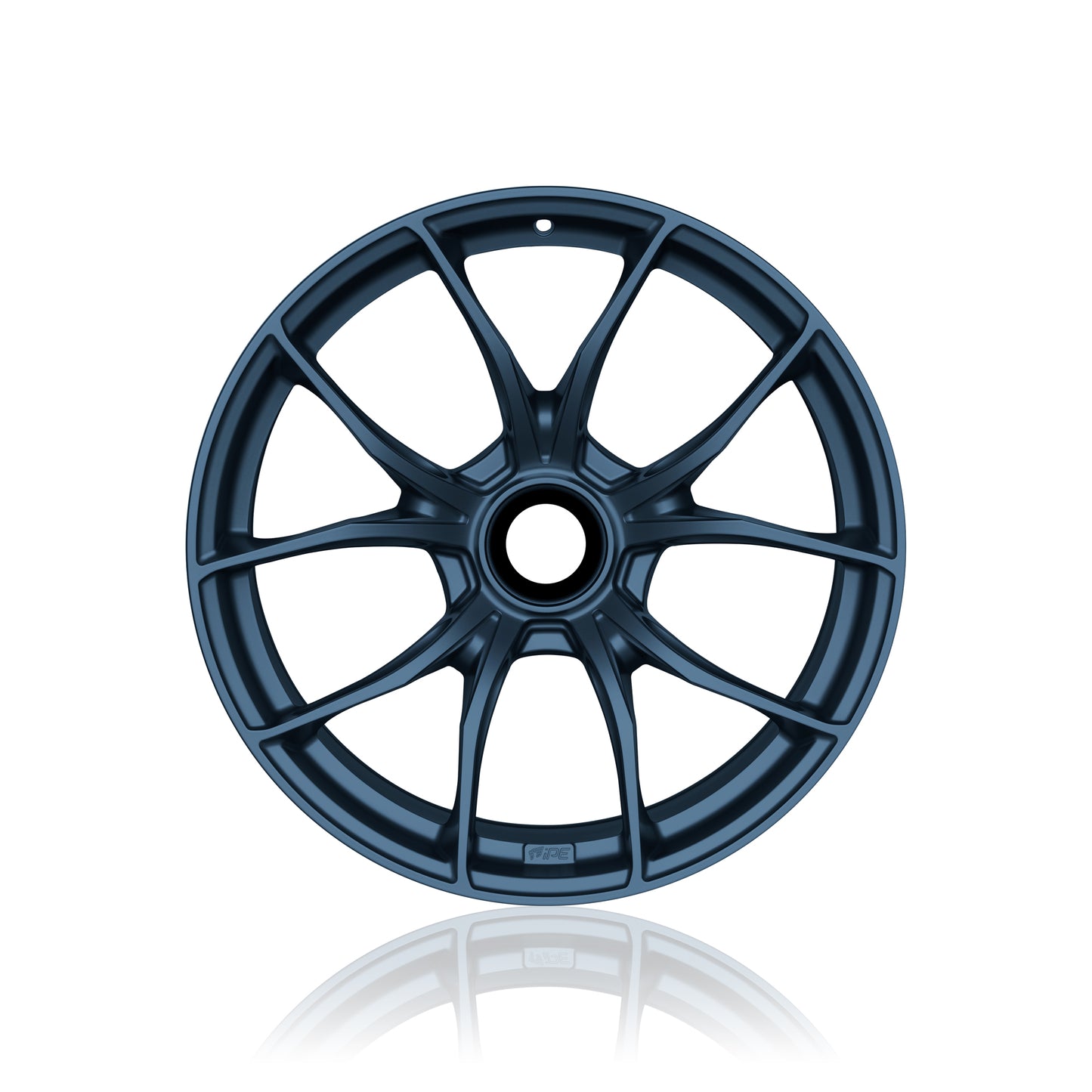 Front view of a blue IPE MFR-01 Magnesium wheel on a white background
