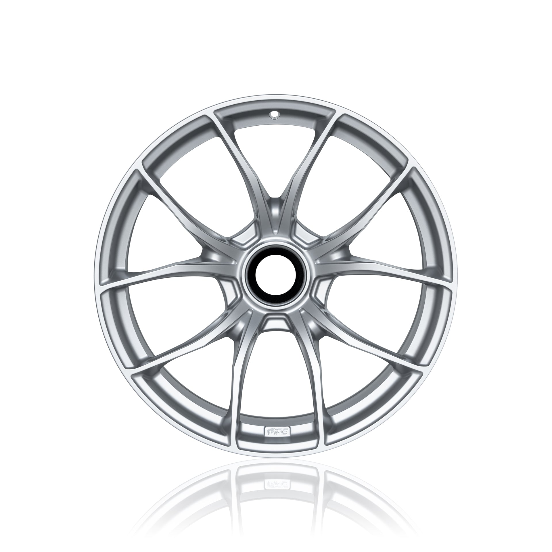 Front view of an IPE MFR-01 Magnesium wheel in silver with a multi-spoke design against a white background