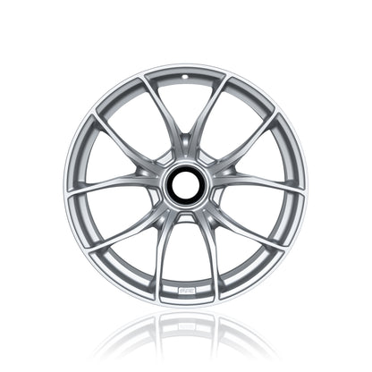 Front view of an IPE MFR-01 Magnesium wheel in silver with a multi-spoke design against a white background