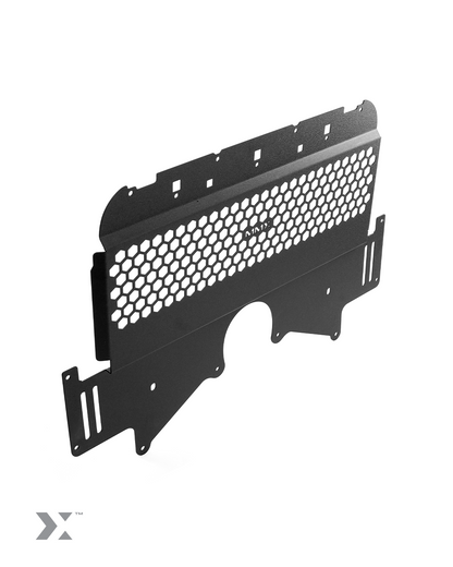 MMX G8x radiator guard installed - black powder coat finish with optimised hexagonal aperture pattern