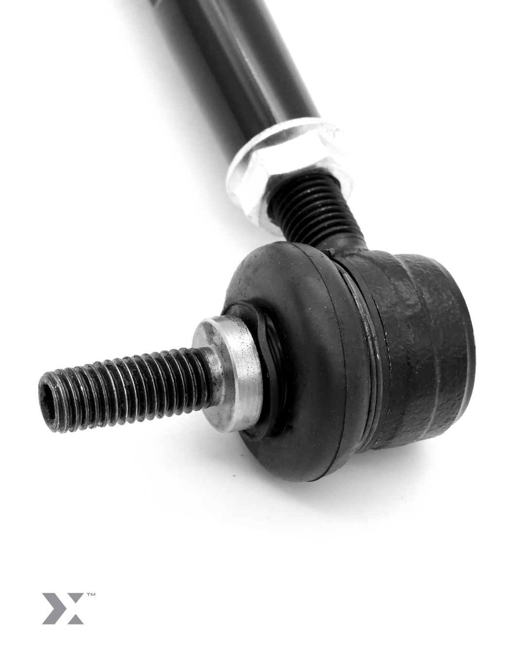 MMX MINI F-Series adjustable drop links - gloss black anodised pair showing adjustment range