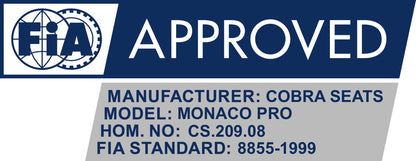 Cobra Monaco Pro Motorsport Seat - FIA Approved