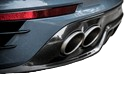 Close up view of a Grey Porsche 911 991.2 Turbo S with an Akrapovič Titanium exhaust with twin tail pipes & rear diffuser fitted