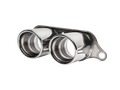 Front view of an Akrapovič Titanium double round tailpipe