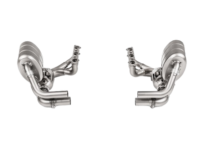 Front image of an Akrapovic Titanium Exhaust Evolution Header Set for Porsche 911 991.2 GT3 RS
