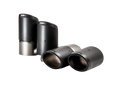 A pair of Akrapovič twin double round tail pipes with a carbon fibre finish