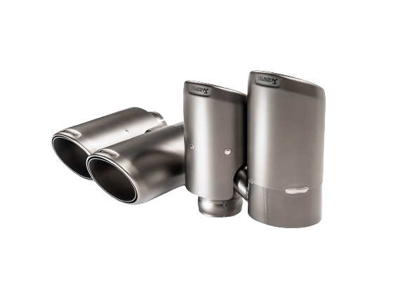A pair of Akrapovič twin double round tail pipes with a high grade Titanium finish