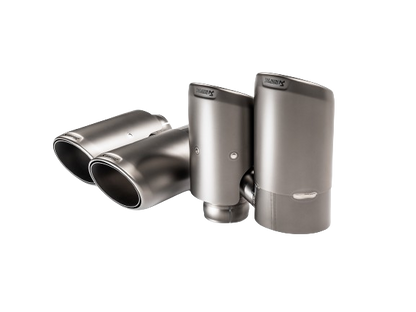 A pair of Akrapovič twin double round tail pipes with a high grade Titanium finish