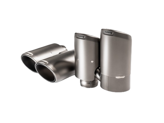 A pair of Akrapovič twin double round tail pipes with a high grade Titanium finish