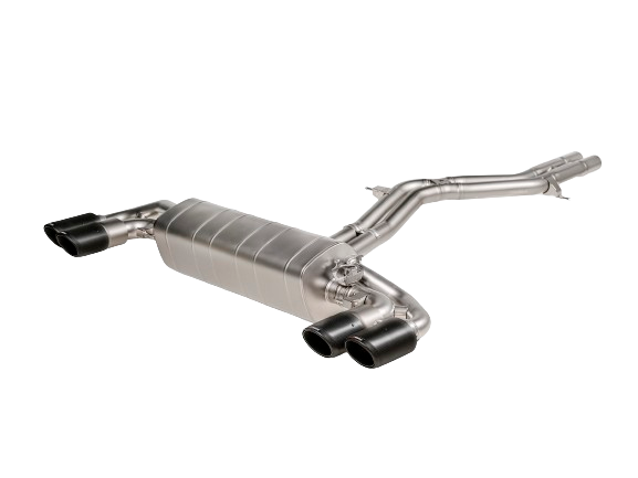Side of view of an Akrapovic Titanium Exhaust Evolution-Line with Carbon tail pipes