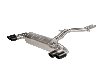 Side of view of an Akrapovic Titanium Exhaust Evolution-Line with Carbon tail pipes