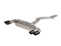 Side view of an Akrapovič Titanium exhaust with twin double round tail pipes in carbon fibre & twin pipes to the rear