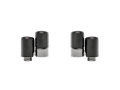 A pair of Akrapovič twin double round tail pipes with a carbon fibre finish