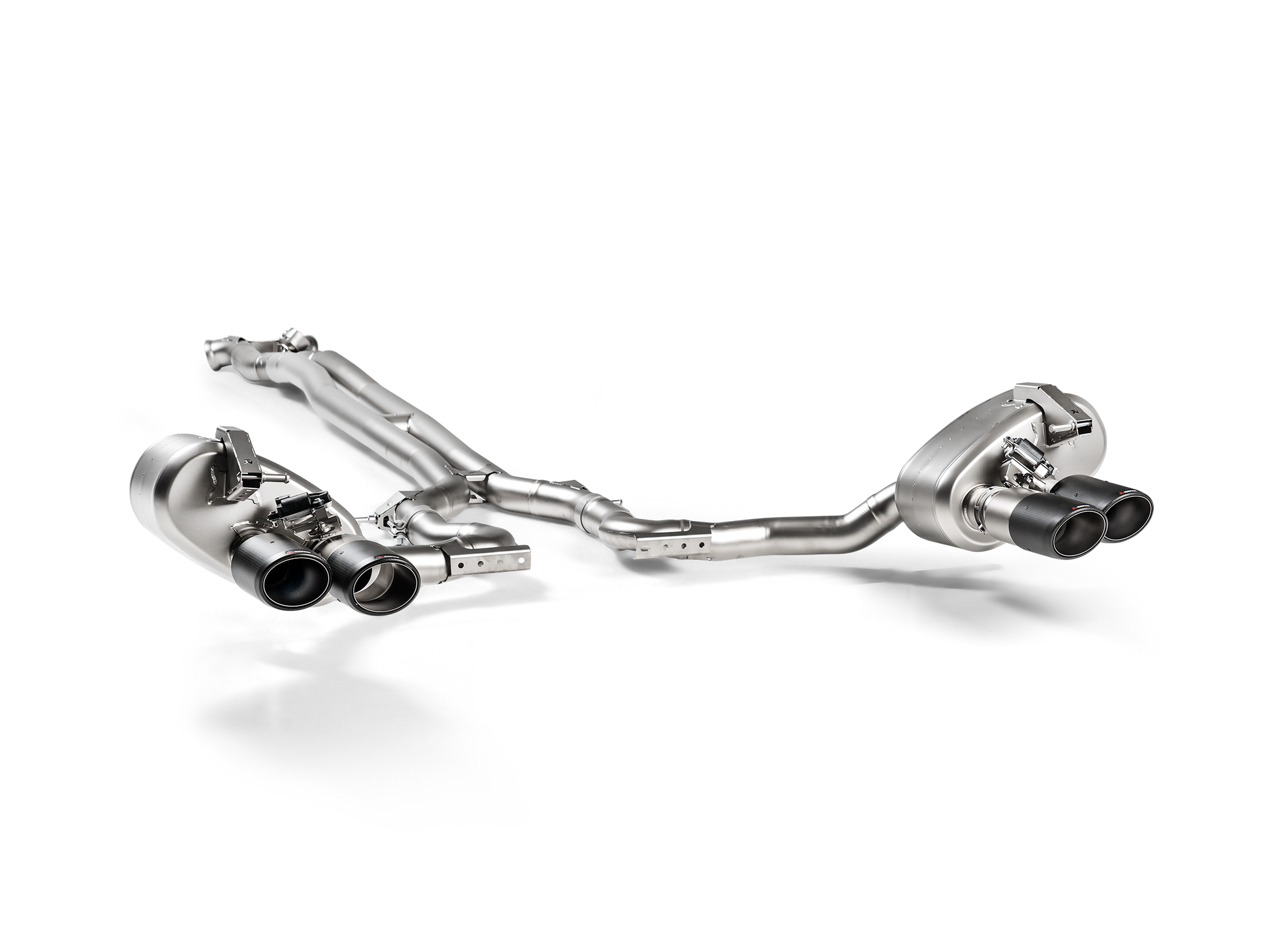 An Akrapovič Titanium twin box, twin double round tail pipes in carbon fibre