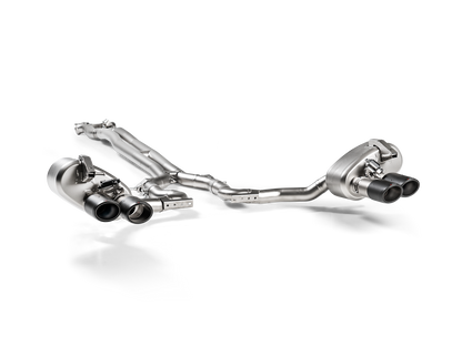 An Akrapovič Titanium twin box, twin double round tail pipes in carbon fibre
