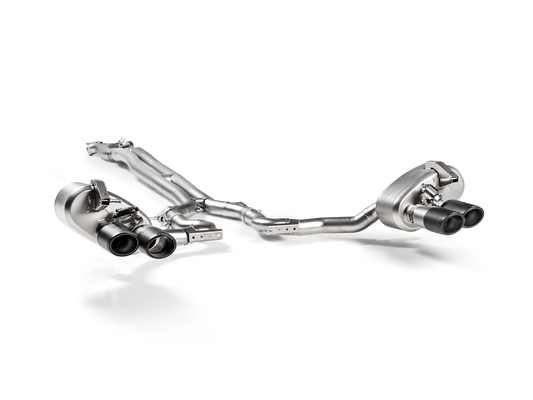 An Akrapovič Titanium twin box, twin double round tail pipes in carbon fibre