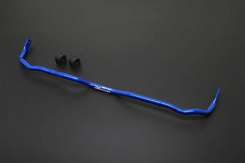 Aerial view of a blue hardrace rear anti roll bar with 2 bushes