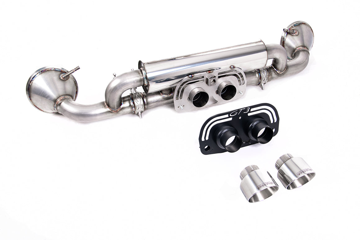 Milltek Sport Porsche 992 GT3 Rear Silencers GT-100 Polished Trims SSXPO172