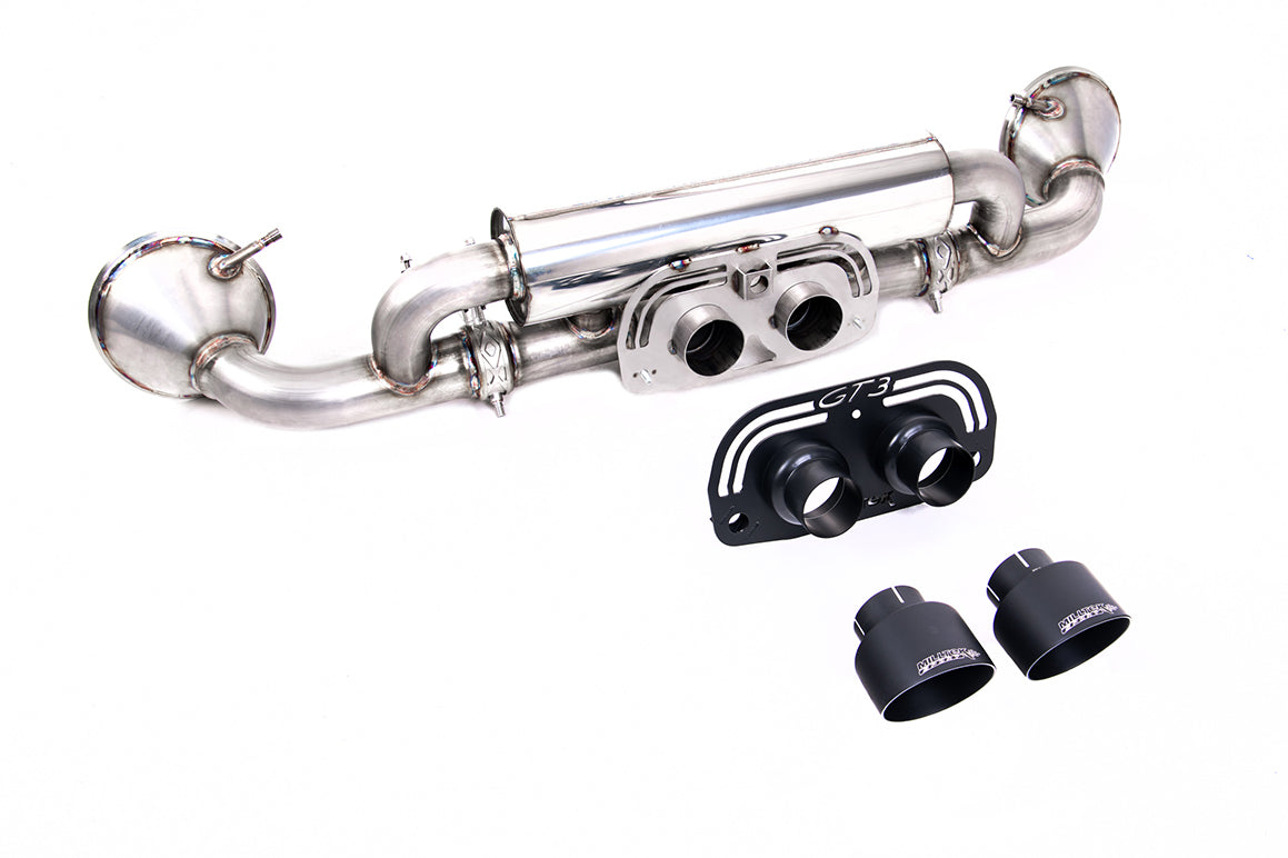 Milltek Sport Porsche 992 GT3 Rear Silencers GT-100 Cerakote Black Trims SSXPO173