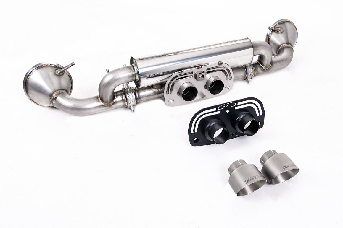 Milltek Sport Porsche 992 GT3 Rear Silencers GT-100 Brushed Titanium Trims SSXPO174