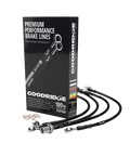 Four premium performance black braided brake lines with stainless steel fittings & the box they are packaged in