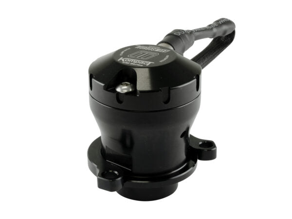 Side image of a Black Turbosmart BOV valve with wiring & connector