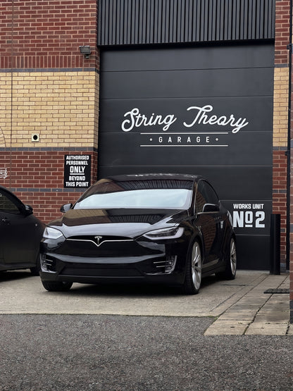 Tesla Model X Lowered on PWRD Lowering Links and Hubcentric 20mm Wheel Spacers Low Slammed Stanced  String Theory Garage