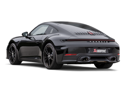 Porsche 992.2 Carrera with Akrapovic exhaust nearside rear view